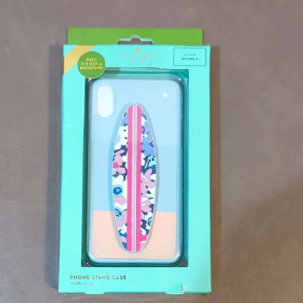 New Kate Spade iPhone X Case Silicone Surfboard Stand NIB